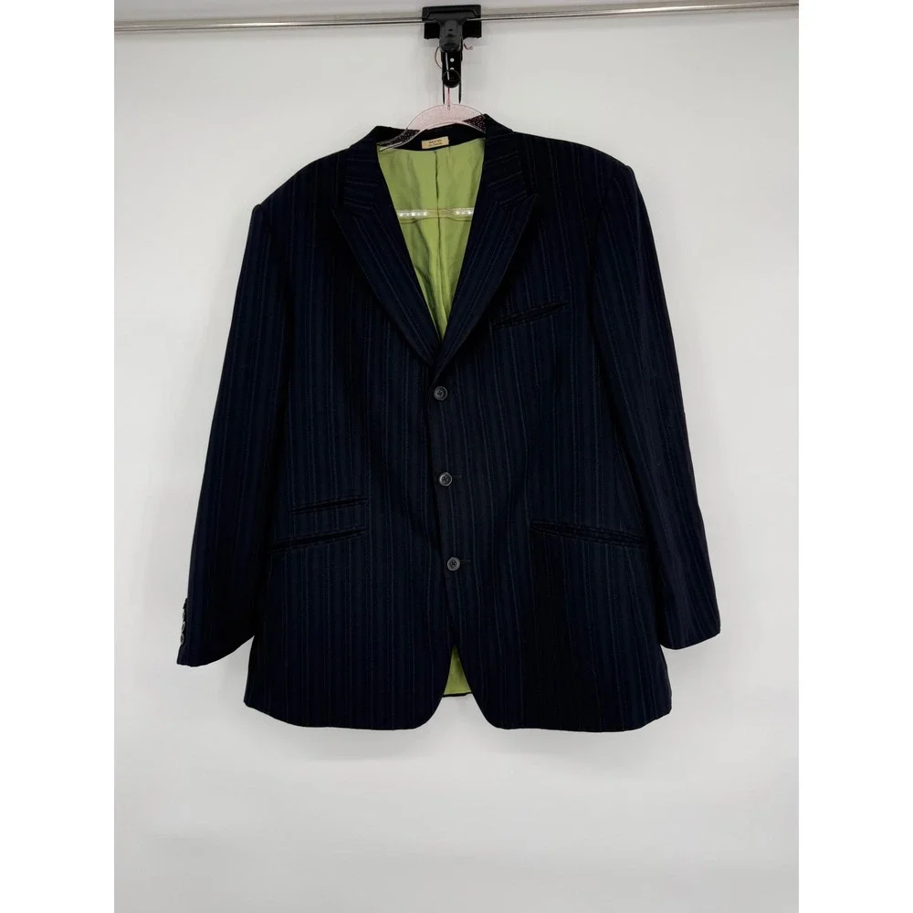 Cubavera Mens Pinstripe Suit Sz 44R‎ Navy Blue Green Lining Business